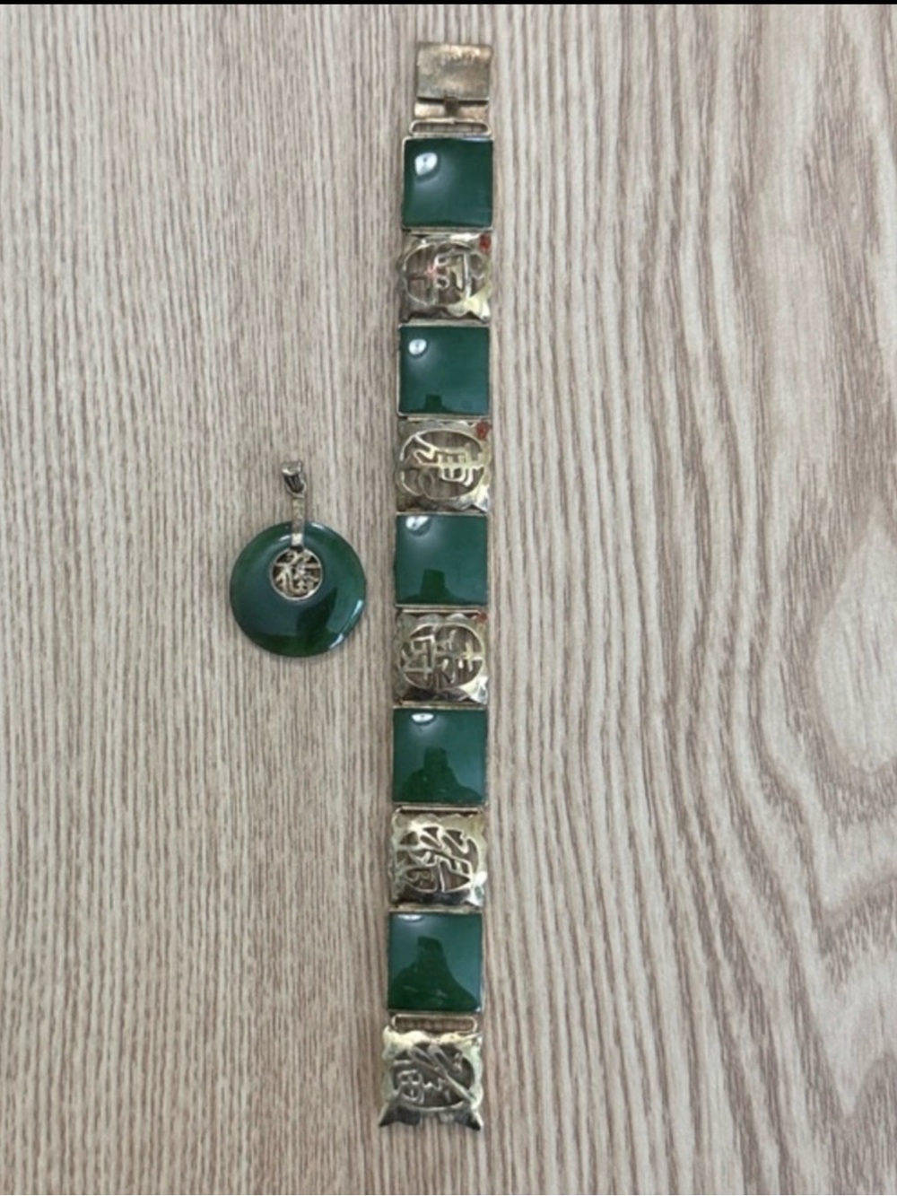 Vintage Sterling Silver Jade Bracelet and Pendant